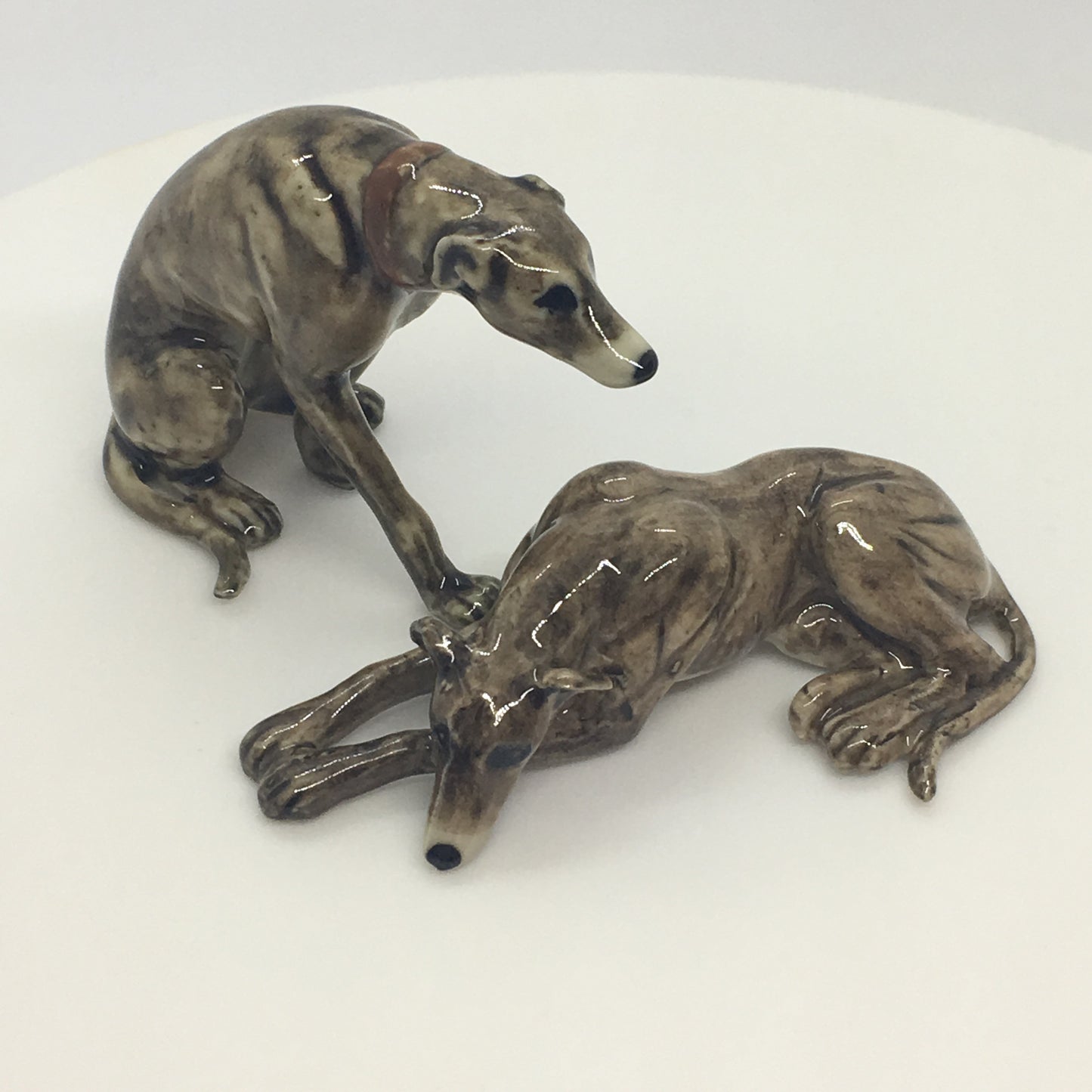 Miniature Porcelain Dog Figurines Brindle Greyhound Family Dog Breed
