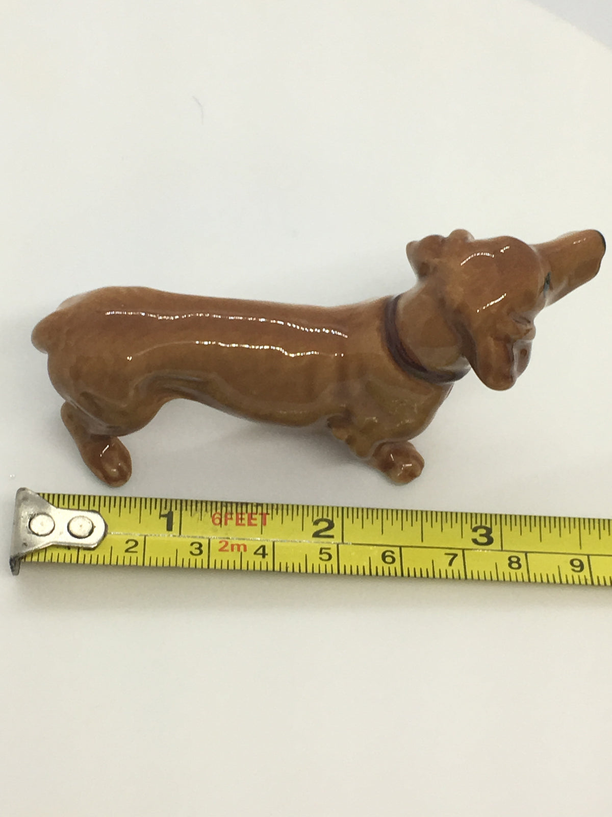 Miniature Porcelain Dog Figurine Brown Dachshund Sausage Dog Breed