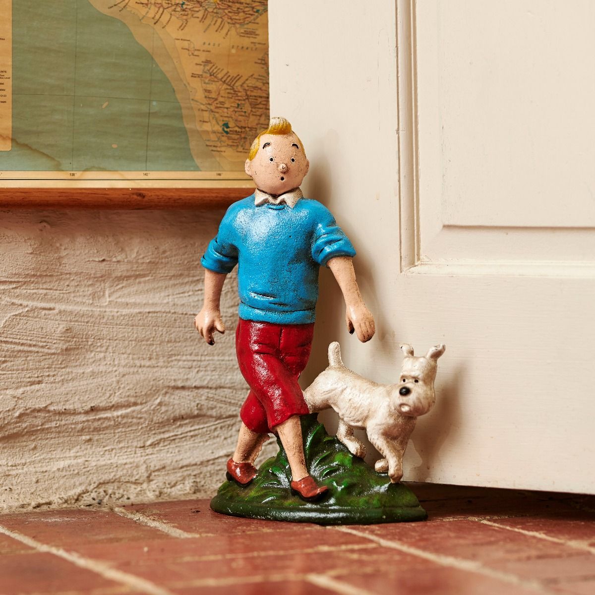 Tin Tin Walking His Dog Cast Iron Doorstop 35cm